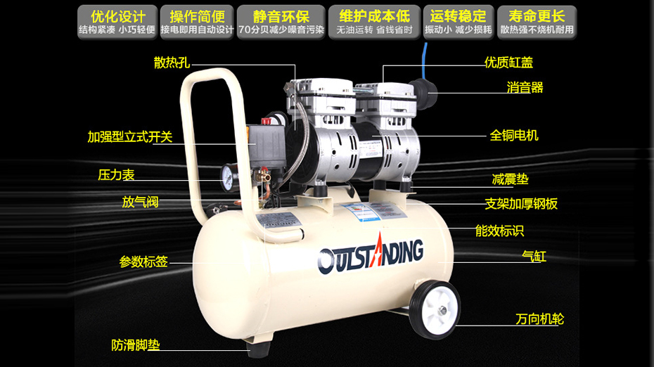奥突斯静音无油空压机